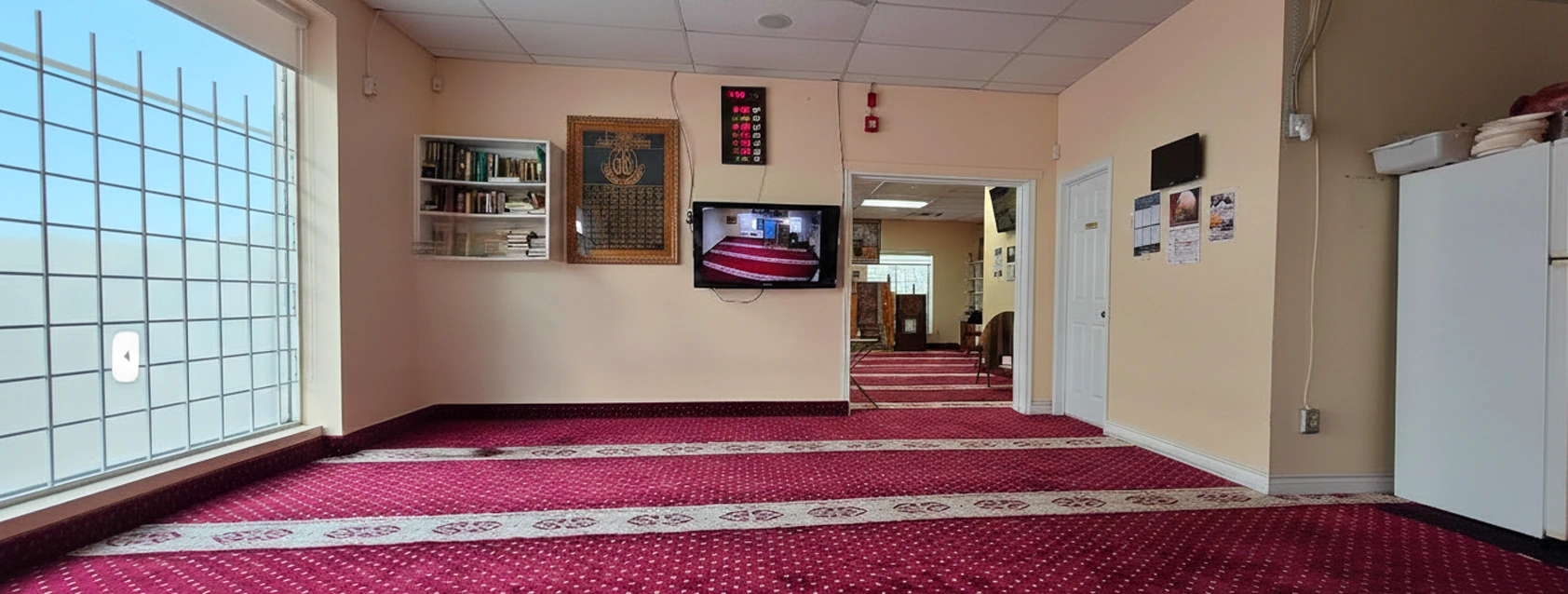 Interior prayer hall of Qasimul Uloom Islamic Centre Canada Mississauga
